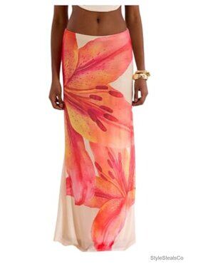 Women's Sheer Mesh Long Maxi Skirt Floral Low Rise Bodycon Beach Skirt